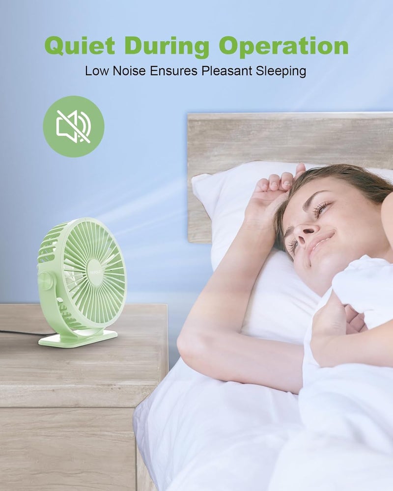 TriPole USB Desk Fan Mini Portable Fan, 3 Speeds Strong Breeze Small Electric Fans, 360° Rotation Quiet Plug In Personal USB Fans for Desktop Bedroom Office Table Travel Cruise, Green, 4.5in - Image 4